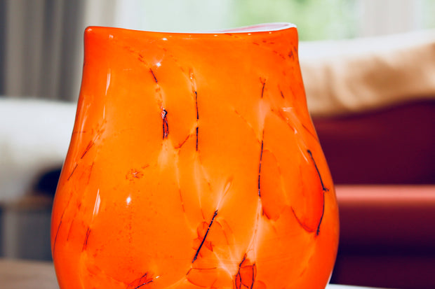 Raimonds Cirulis - Unique Handmade Glass Vase, Orange & Basalt.