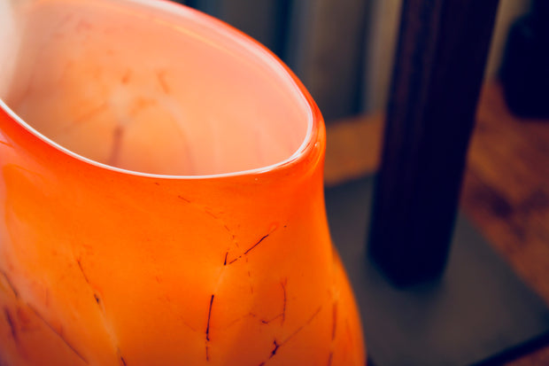 Raimonds Cirulis - Unique Handmade Glass Vase, Orange & Basalt.