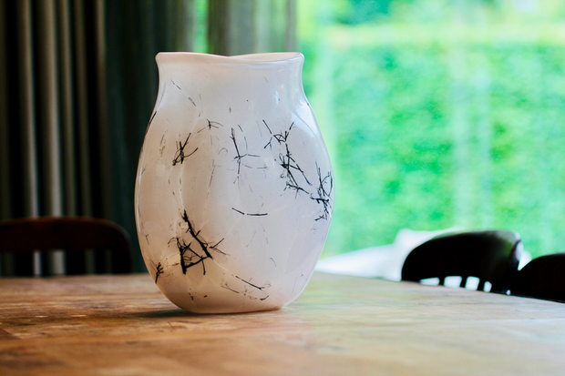 Raimonds Cirulis - Exclusive White Glass & Basalt Vase