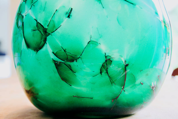 Raimonds Cirulis - Intense Green Glass Vase with Basalt fibres.