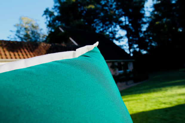 ISA - Two Handmade Outdoor Cushions - "Pieces" Blue/Green & Brown