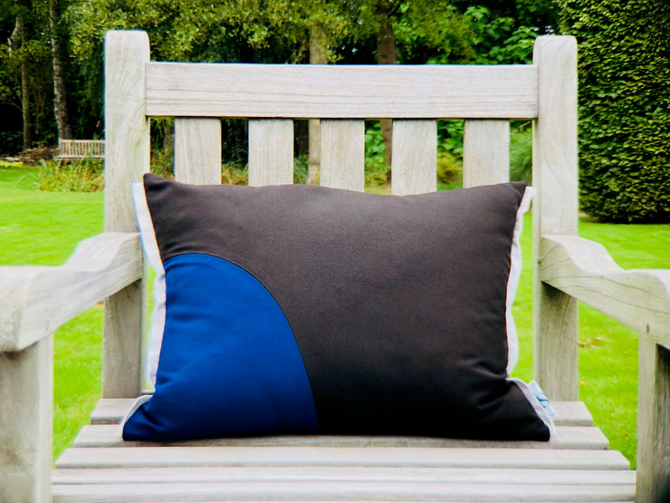 ISA - Two Handmade Outdoor Cushions - "Pieces" Blue/Green & Brown