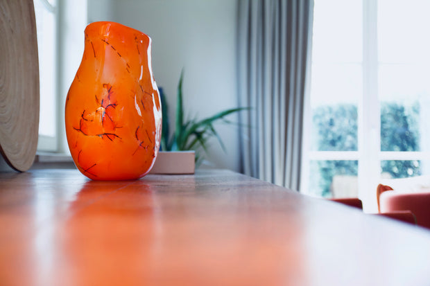 Raimonds Cirulis - Unique Handmade Glass Vase, Orange & Basalt.