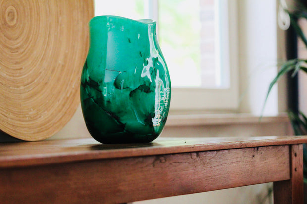 Raimonds Cirulis - Intense Green Glass Vase with Basalt fibres.